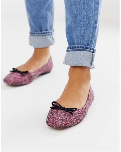 Asos Last Square Toe Ballet Flats In Pink Boucle Lyst