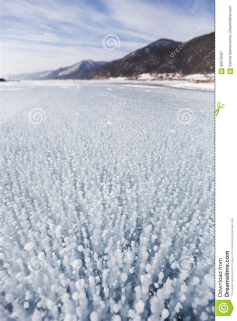 Air Bubbles In Ice Of Baikal Lake Stock Image Image Of