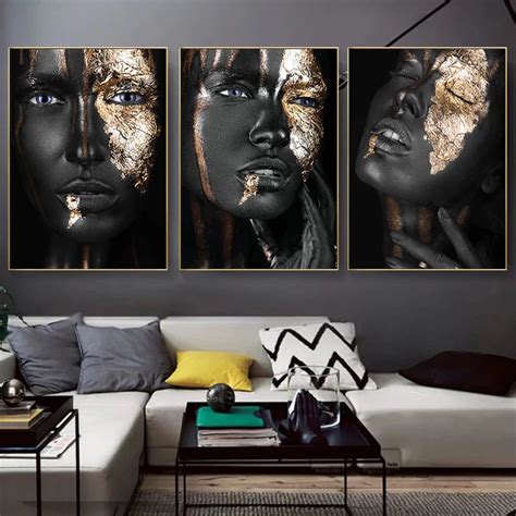 Black Gold Wall Art Living Room Black Gold African Woman Painting