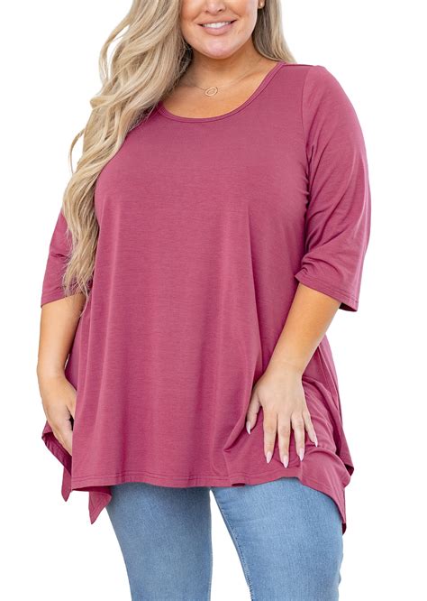 showmall plus size women top 3 4 sleeve clothes purple red 4x blouse swing tunic crewneck loose