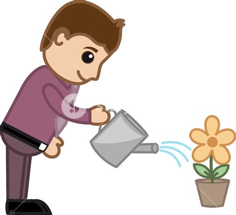 Man Watering Flower Plant Business Cartoon Character Vector Royalty