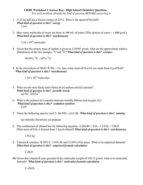 In this chemistry worksheet, students identify various puns to assist them in memorizing the numerous elements of the periodic table and their symbols. 13 Best Images of High School Chemistry Worksheet Answers - Chemistry Worksheets with Answer Key ...