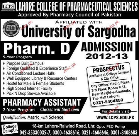 Admission In Mphill And Pharm D In Lahore College Of Pharmac 2023