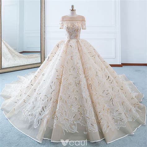 Luxury Gorgeous Champagne Wedding Dresses 2018 Ball Gown