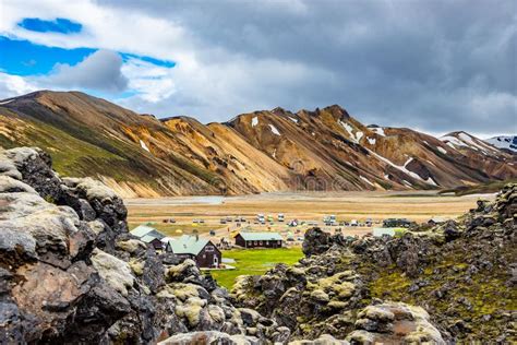 Beautiful Colorful Volcanic Mountains Landmannalaugar And Camping Site
