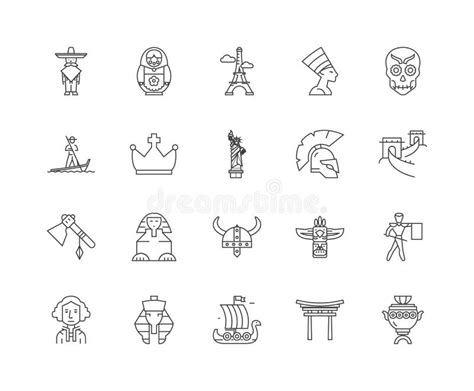History Line Icons Signs Vector Set Outline Illustration Concept