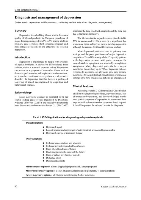Pdf Diagnosis And Management Of Depression