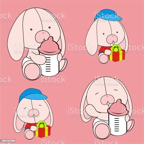 Cute Baby Bunny Cartoon Set Stock Illustration Download Image Now