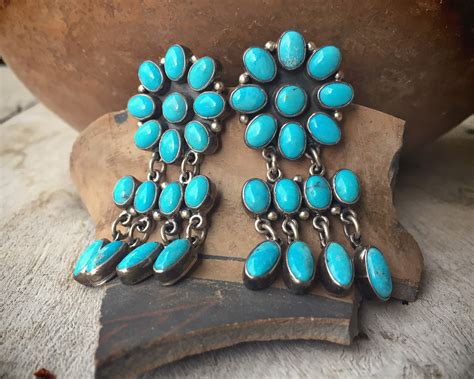 Reserved For Salina Large Turquoise Cluster Chandelier Earrings For
