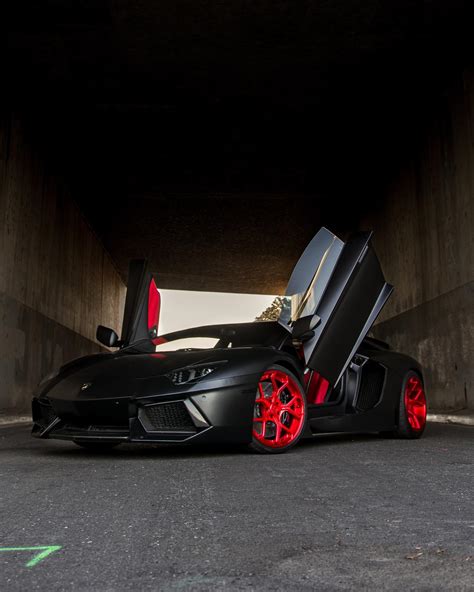 Satin Black Lamborghini Aventador Has Signature Red Forgiatos To Match
