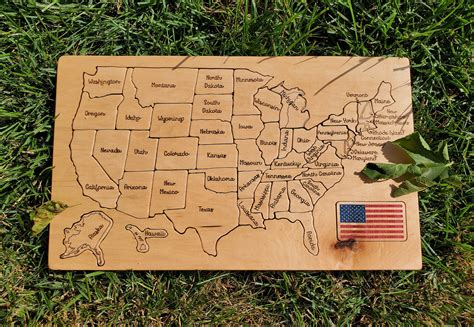 Handmade Wooden United States Us Map Puzzle Montessori Etsy