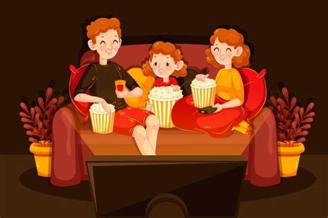 Familia Viendo Una Película En Su Sofá V Free Vector Freepik