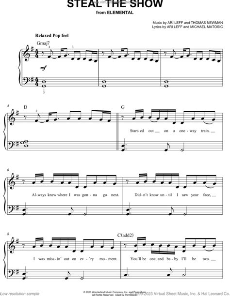 Steal The Show From Elemental Sheet Music For Piano Solo Pdf