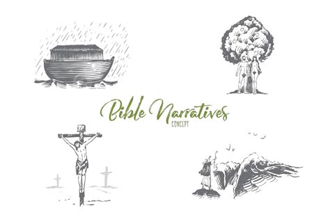 Vector Concept Set Depicting Bible Stories Noahs Ark Adam And Eve And