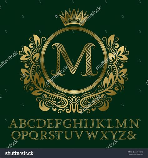 Zigzag Striped Gold Letters And Initial Monogram In Coat Of Arms Form