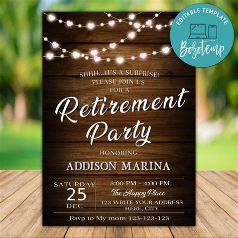 Printable Rustic Surprise Retirement Party Invitation Diy Bobotemp