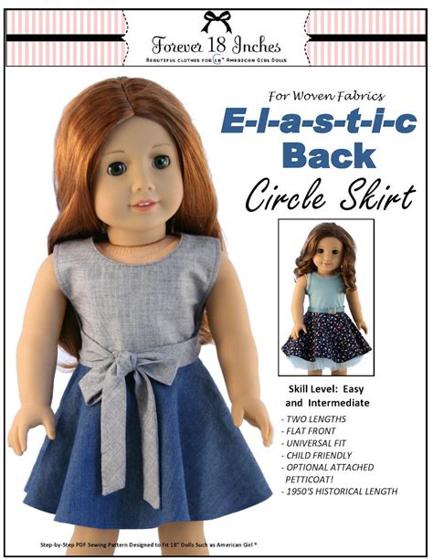 Elastic Back Circle Skirt 18 Inch Doll Clothes Pattern Fits Etsy 18 Inch Doll Clothes