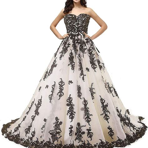 Kivary Gothic Black Lace Ball Gown Long Prom Dresses Wedding Gowns