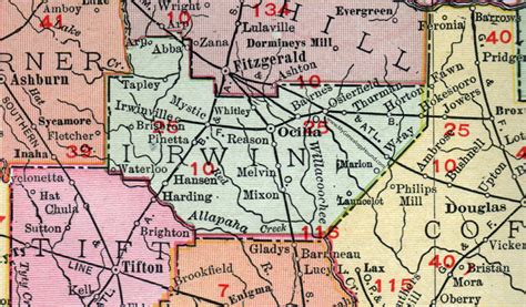 Irwin County Georgia 1911 Map Ocilla Mystic Osierfield Irwinville