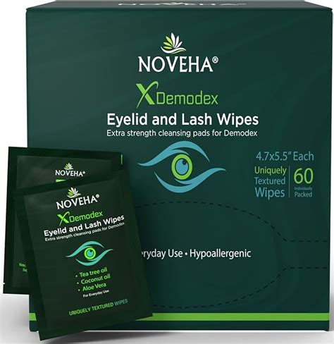 Noveha Demodex Eyelid And Lash Wipes Box Of 60 Individually Wrapped