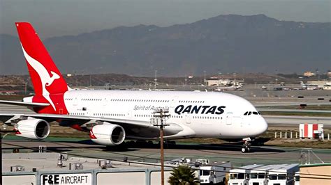 Qantas Airbus A380 2x Landing And Takeoff At Lax Youtube