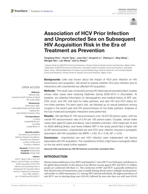 Pdf Association Of Hcv Prior Infection And Unprotected Sex On Subsequent Hiv Acquisition Risk