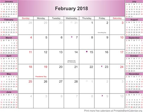 February 2018 Calander Printable Blank
