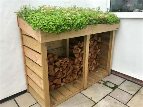 Log Store With Green Roof Planter Etsy Uk Garden Storage Firewood