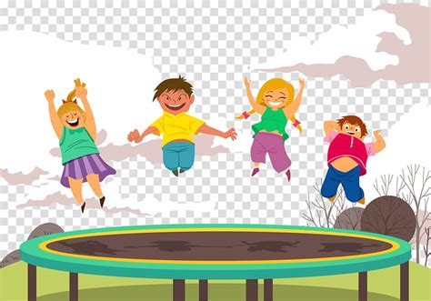 Children Playing On Trampoline Illustration Trampoline Jumping Child