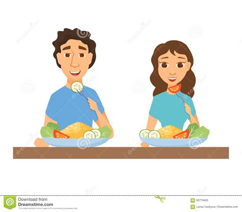 Couple Eating Healthy Food Stock Vector Illustration Of Husband 90779483