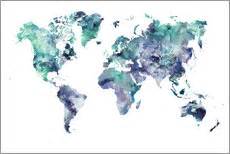 Weltkarte länder umrisse schwarz weiß weltkarte umriss. Weltkarte in Aquarell Poster online bestellen | Posterlounge