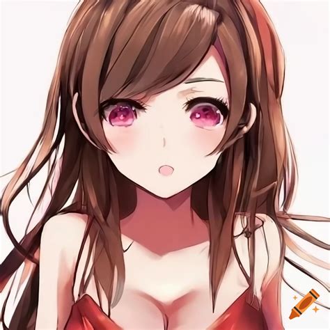 Anime Female With Brown Hair And Pink Eyes