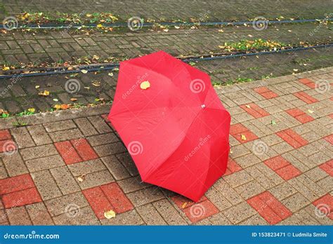 Red Umbrella On A Street Stock Image Image Of People 153823471