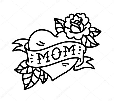 Download Tattoo Inscription Mom Heart Flower Tattoo Flower Tattoo Style American — Stock Vector ...