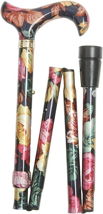 Classic Canes Ladies Adjustable Folding Floral Walking Stick Cane