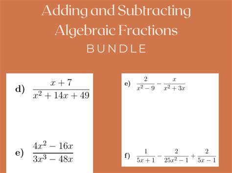 Adding And Subtracting Algebraic Fractions Bundle Teaching Resources