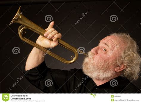 Senior Musician Playing A Bugle Stock Image Image Of Puffed View