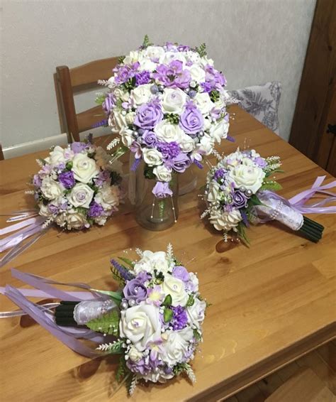 Lilac And Ivory Teardrop Bridal Bouquet And Bridesmaids Bouquets