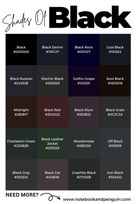 Black Hex Codes And Color Swatches In 2023 Black Color Palette Hex