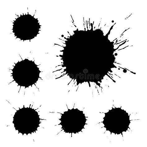 Grunge Splatter Liquid Stains Set Of Black Ink Blots Stock