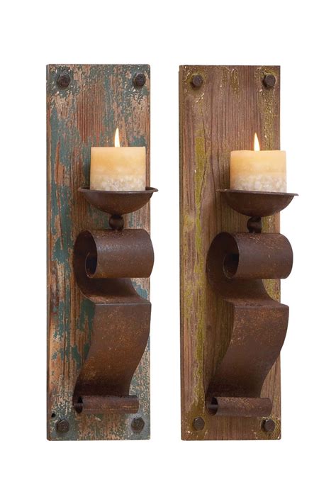 Uma Wood Candle Sconces Set Of 2 With Images Rustic Candle Wall