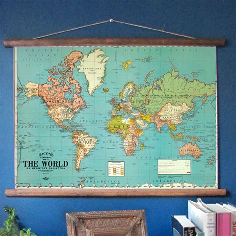 World Map Classroom Style Pull Down World Map Poster Vintage World