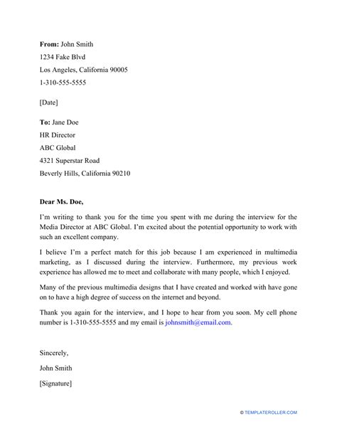 Interviews are one of the most important steps during the hiring writing a job interview thank you letter proves your good manners. Sample Thank You Letter After Interview Download Printable PDF | Templateroller