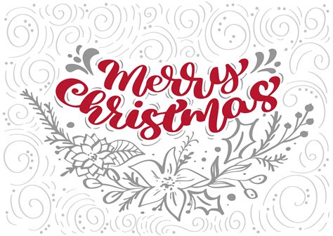 red merry christmas calligraphy lettering vector text with winter xmas elements in scandinavian