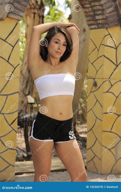 Latina Fitness Model In Garden Stock Photo Image Of Colorful