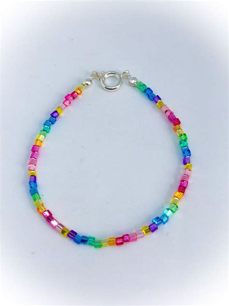 Rainbow Multi Colour Handmade Bracelet Approx 7 Inches Etsy Beaded