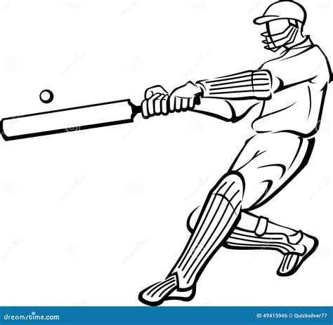 Cricket Player Bat Swing Outline Stock Illustration Image 49415946