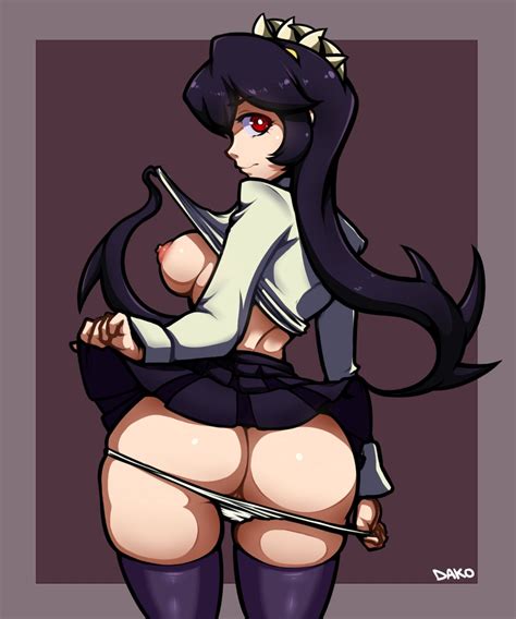 Dako Dakosito Filia Skullgirls Skullgirls Highres Tagme 1girl Ass Black Hair Solo