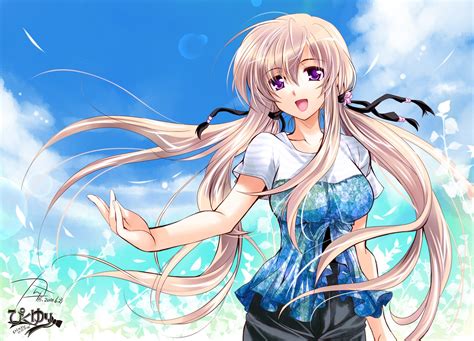 Purple eyes in the dark (japanese: women ribbons twintails purple eyes anime girls sky ...