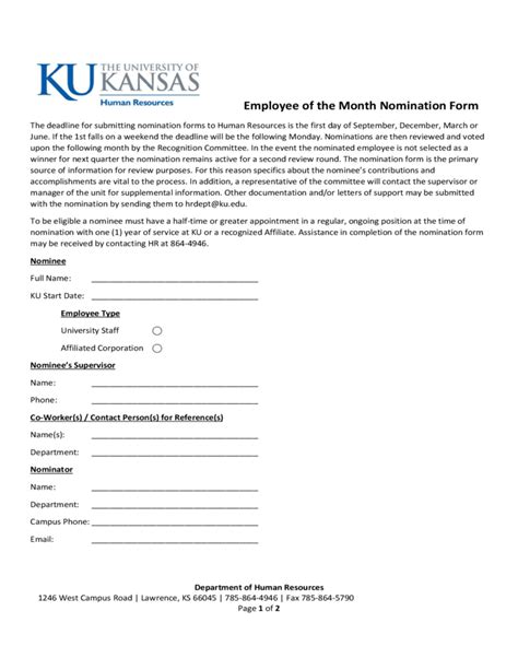 This template encourages clear communication between. Employee Of The Month Nomination Form - Kansas Free Download